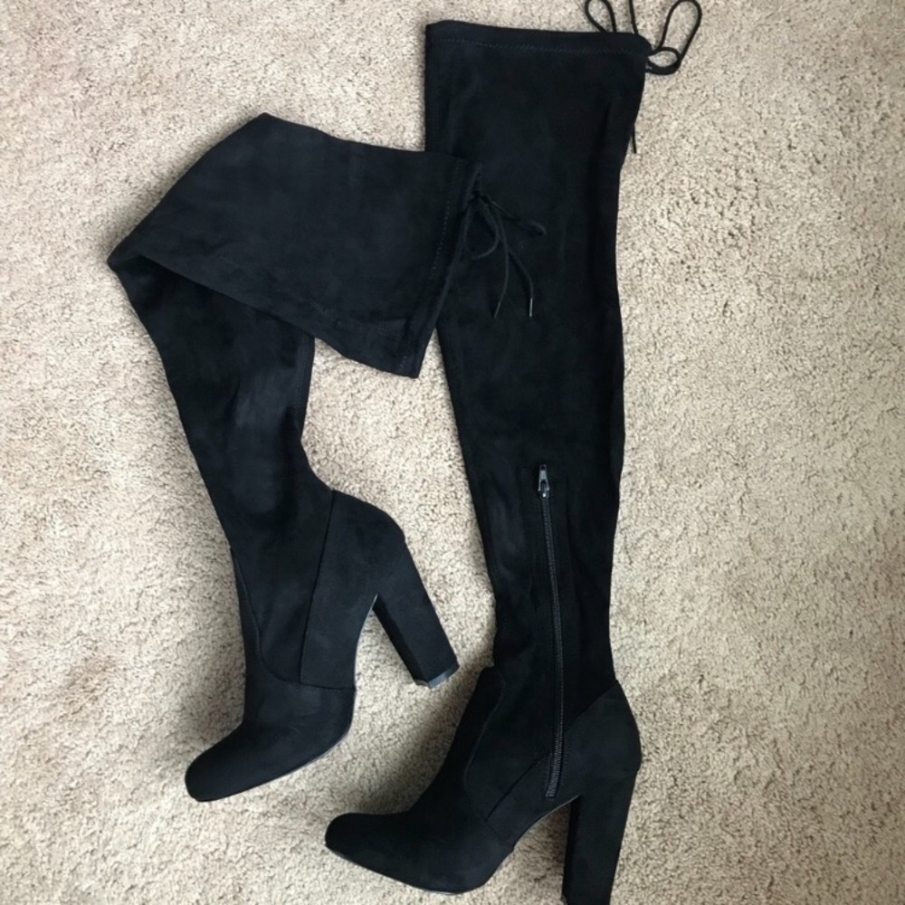 Black thigh high boots size 8